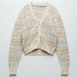 NWT Zara Pointelle Knit Cardigan Jacket, M